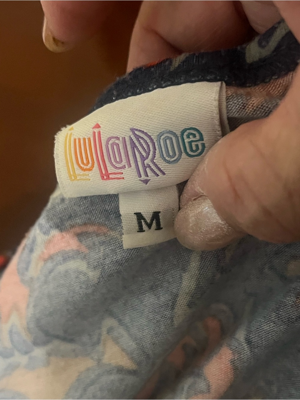 LuLaRoe Floral Print Top in Soft Blue and Coral Pink